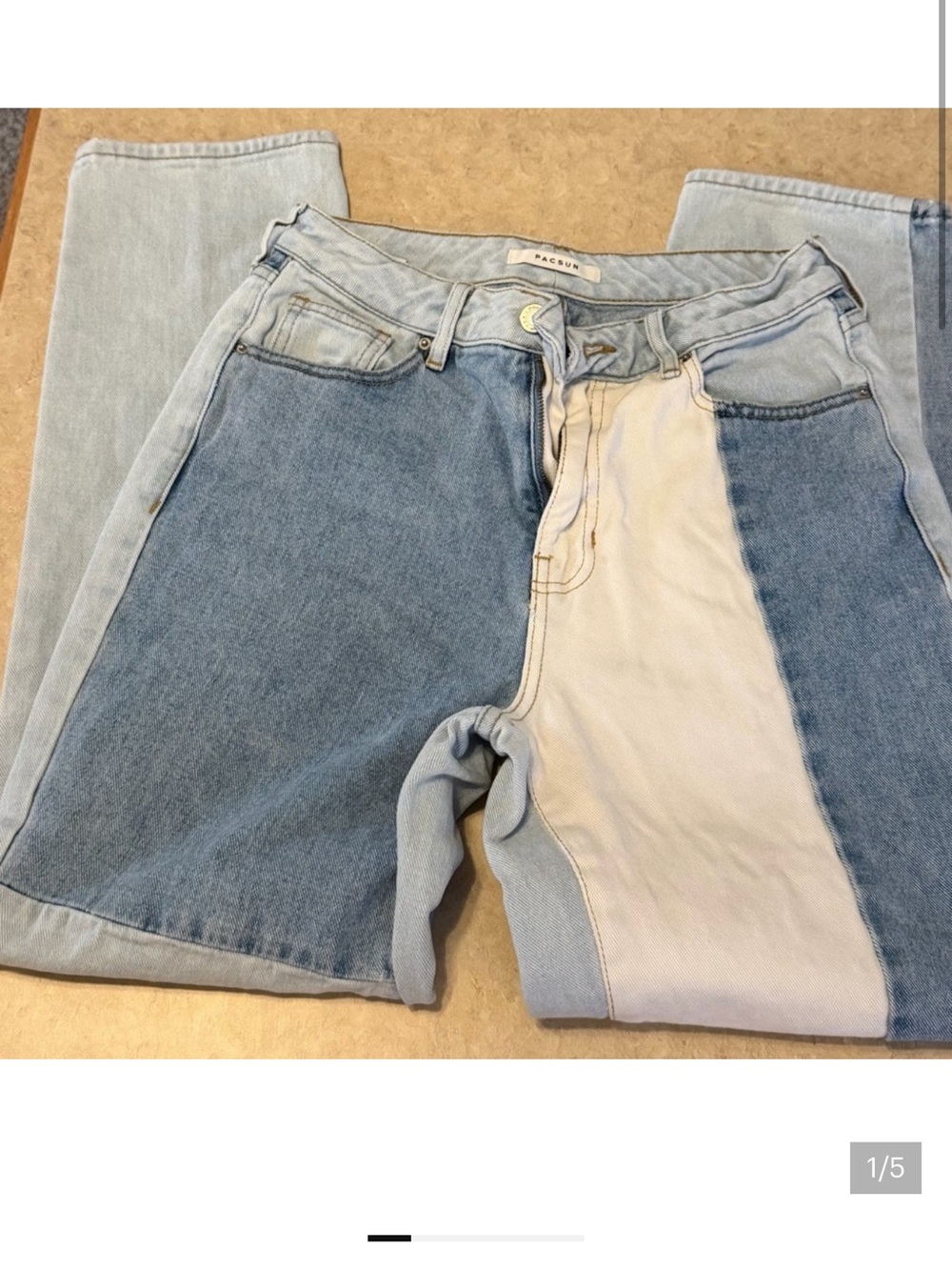 PacSun Women's MOM JEAN Two-Tone Light and Medium Blue Straight Leg Jeans